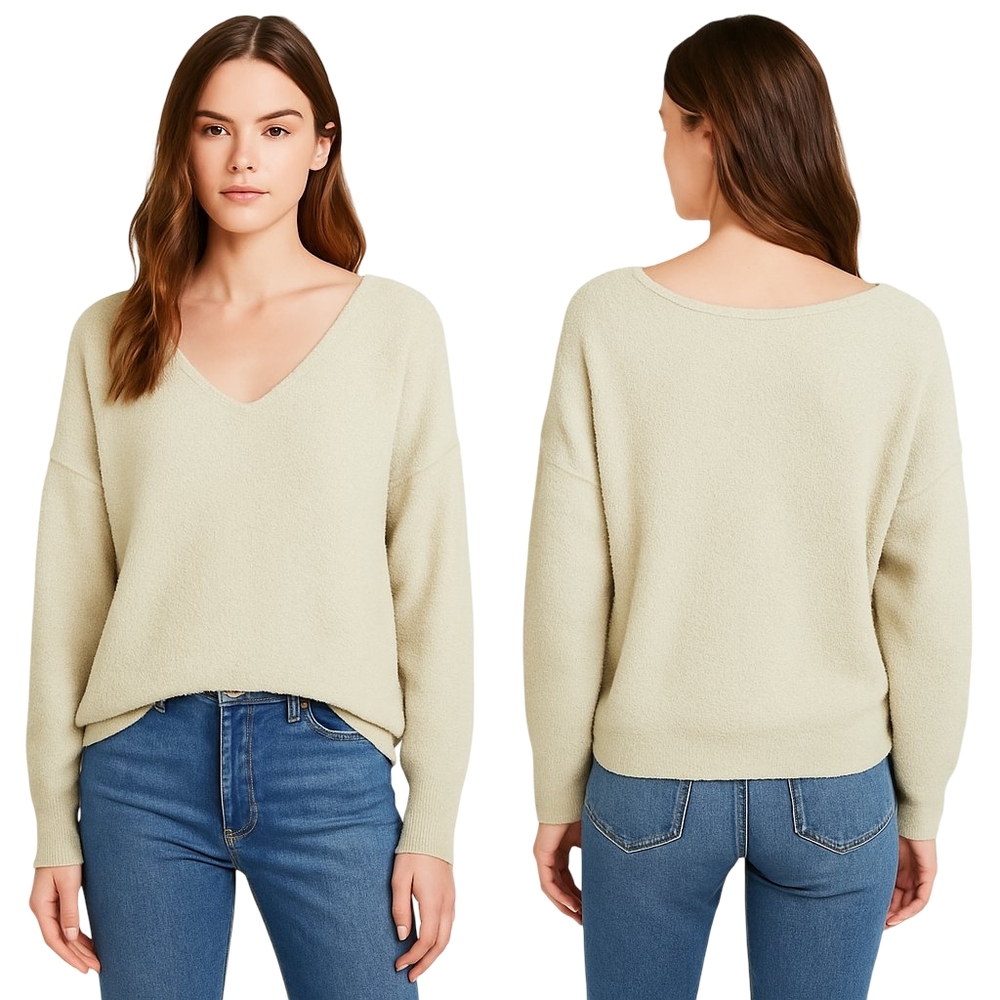 FREE PEOPLE Sweater Women Small Cream Beige Textured Knit Pullover Cozy Boho